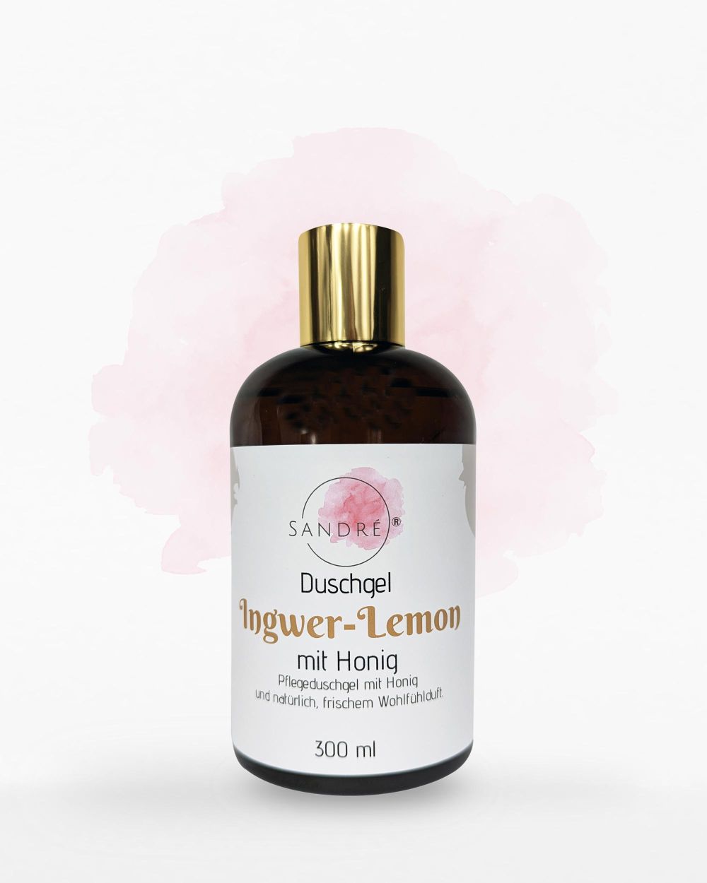 Ingwer Lemon Duschgel mit Honig in dunkler Flasche mit goldener Kappe